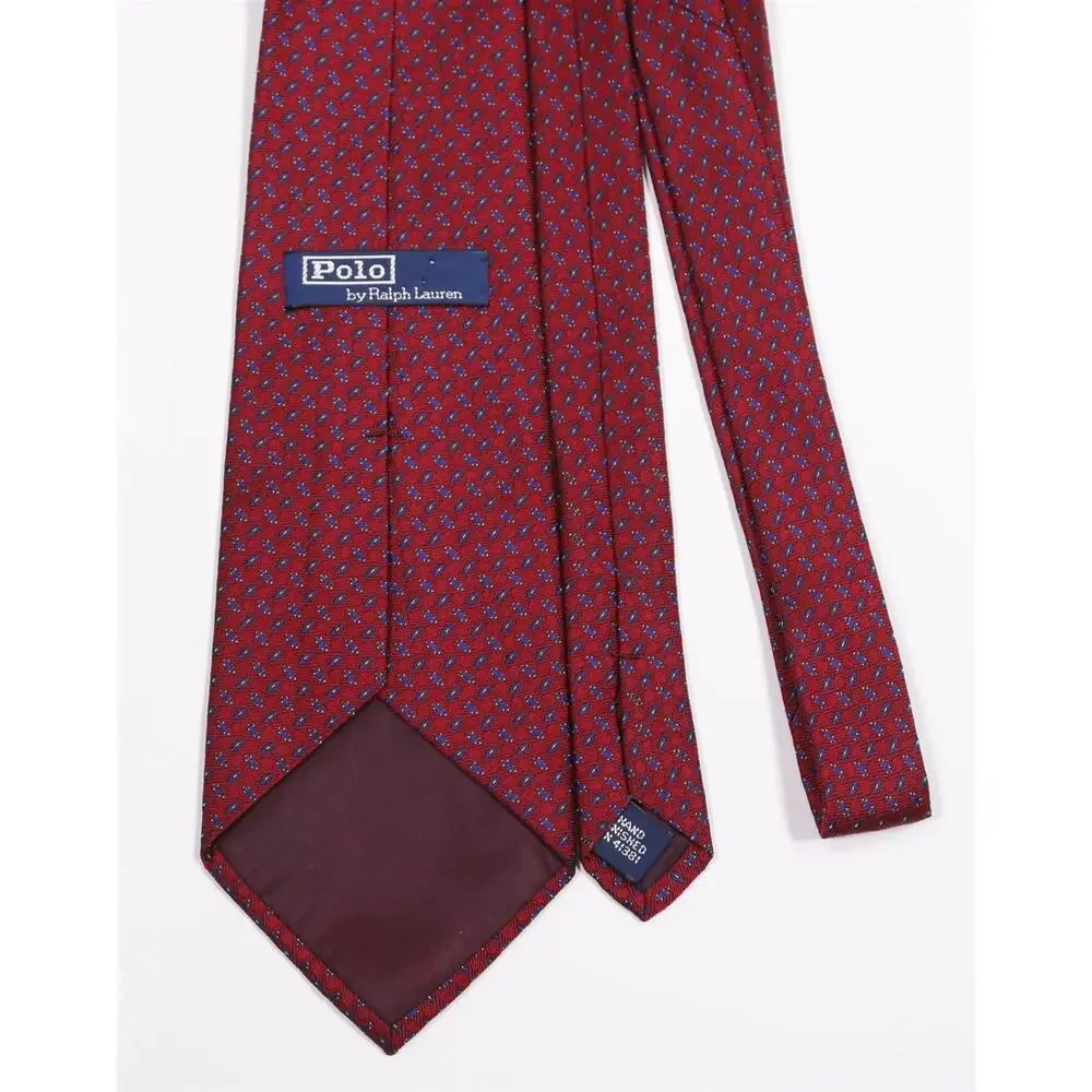 Polo Ralph Lauren Red Blue Woven Silk Necktie Tie Made in USA